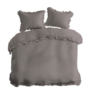 Pościel Bawełniana Pure z Falbaną 160x200 Ciepły Szary
