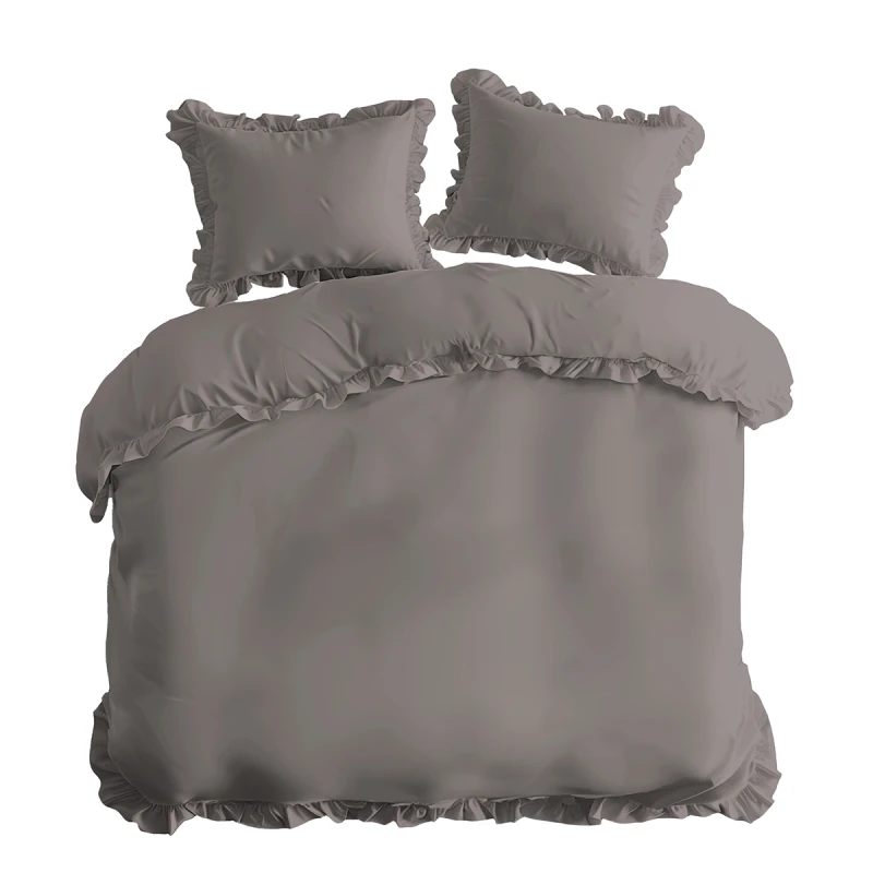 Pościel Bawełniana Pure z Falbaną 160x200 Ciepły Szary