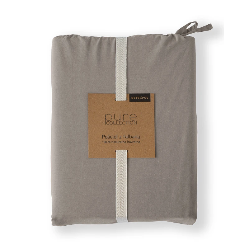 Pościel Bawełniana Pure z Falbaną 160x200 Ciepły Szary