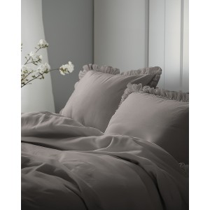 Pościel Bawełniana Pure z Falbaną 220x200 Ciepły Szary