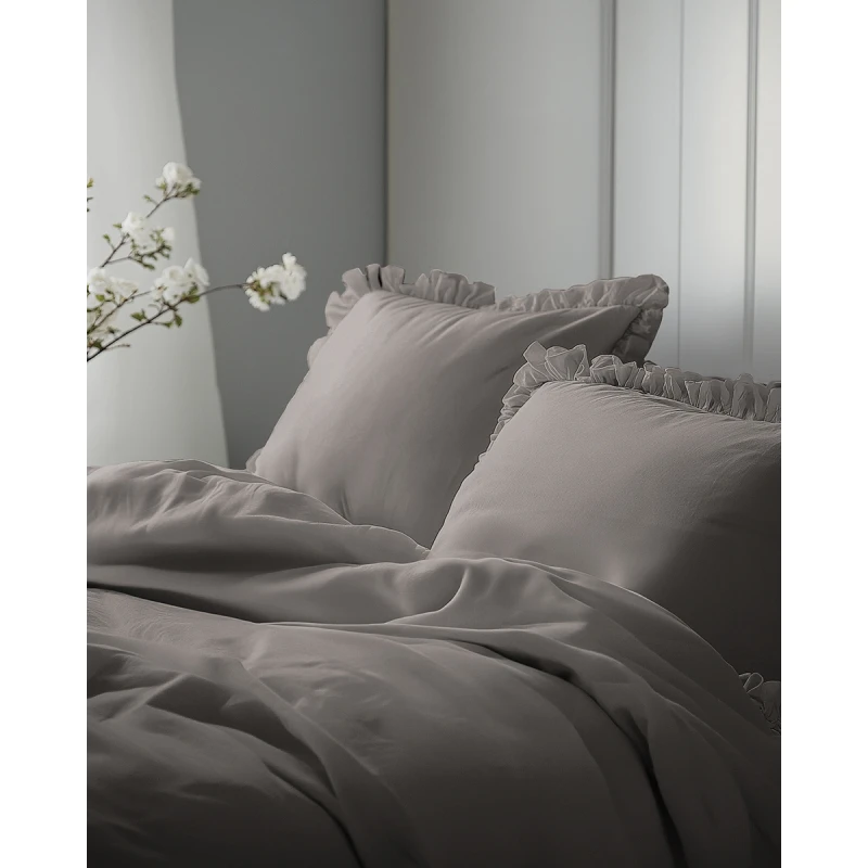 Pościel Bawełniana Pure z Falbaną 220x200 Ciepły Szary