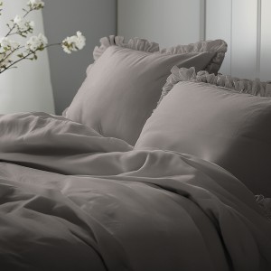 Pościel Bawełniana Pure z Falbaną 220x200 Ciepły Szary