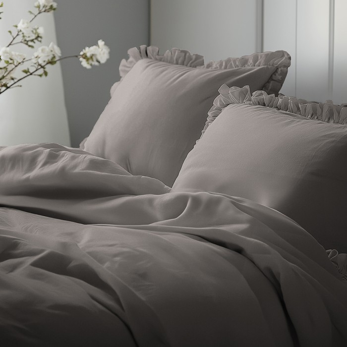Pościel Bawełniana Pure z Falbaną 220x200 Ciepły Szary