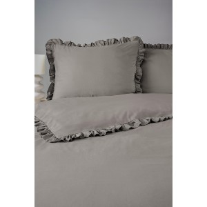 Pościel Bawełniana Pure z Falbaną 220x200 Ciepły Szary