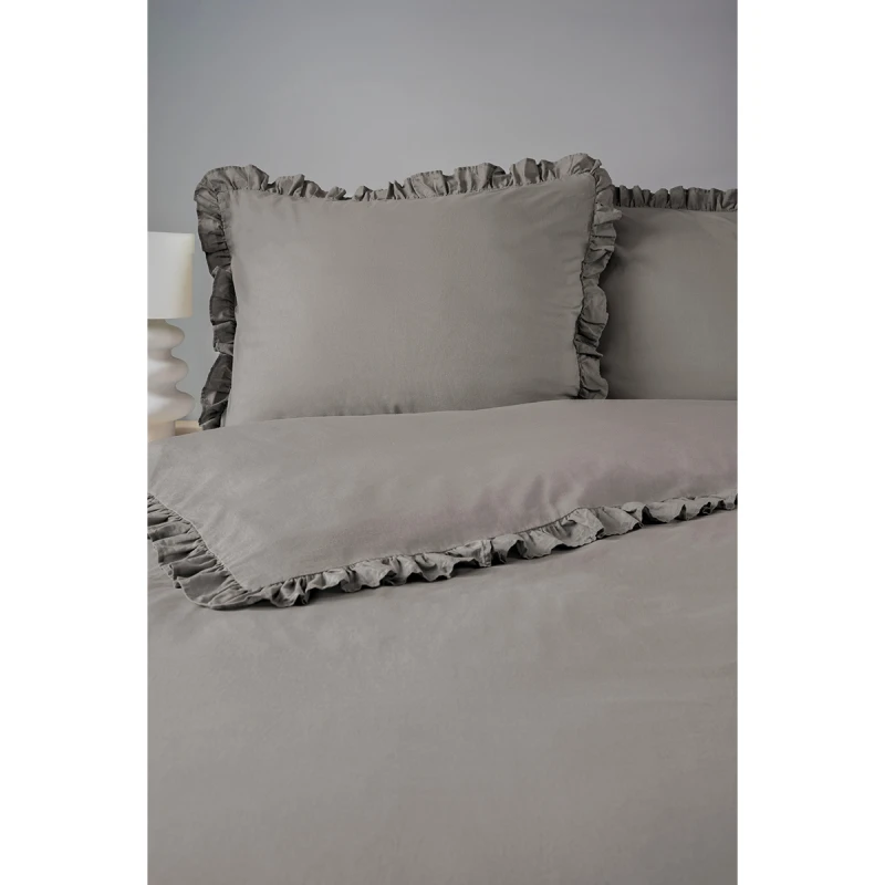 Pościel Bawełniana Pure z Falbaną 220x200 Ciepły Szary