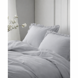 Pościel Bawełniana Pure z Falbaną 160x200 Srebrna