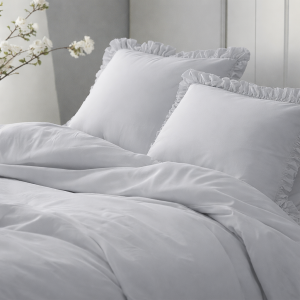 Pościel Bawełniana Pure z Falbaną 160x200 Srebrna