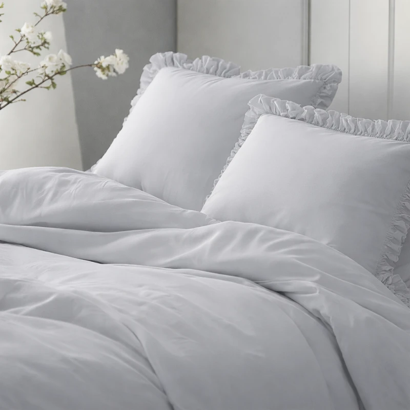 Pościel Bawełniana Pure z Falbaną 160x200 Srebrna