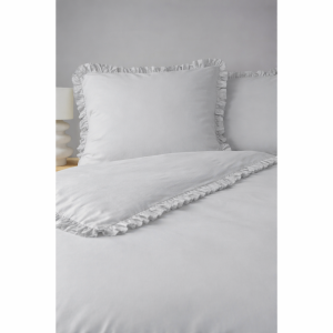 Pościel Bawełniana Pure z Falbaną 160x200 Srebrna