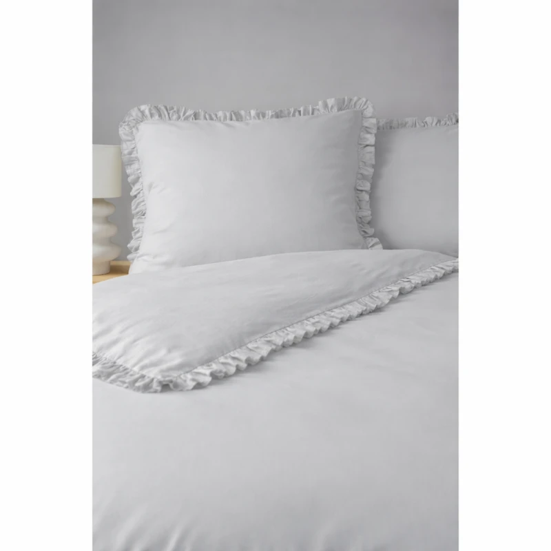 Pościel Bawełniana Pure z Falbaną 160x200 Srebrna