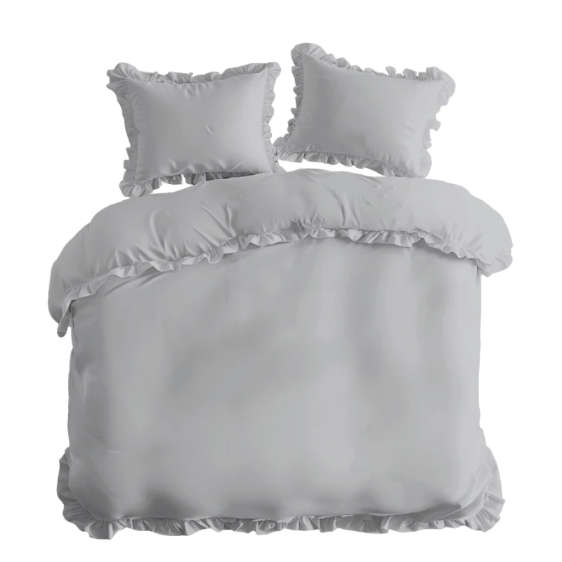 Pościel Bawełniana Pure z Falbaną 160x200 Srebrna