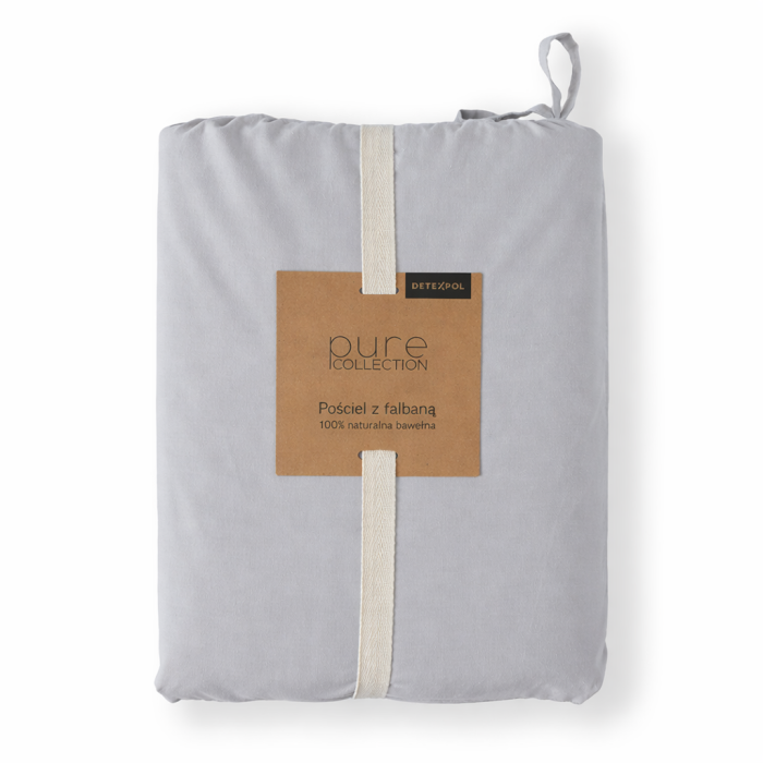 Pościel Bawełniana Pure z Falbaną 160x200 Srebrna