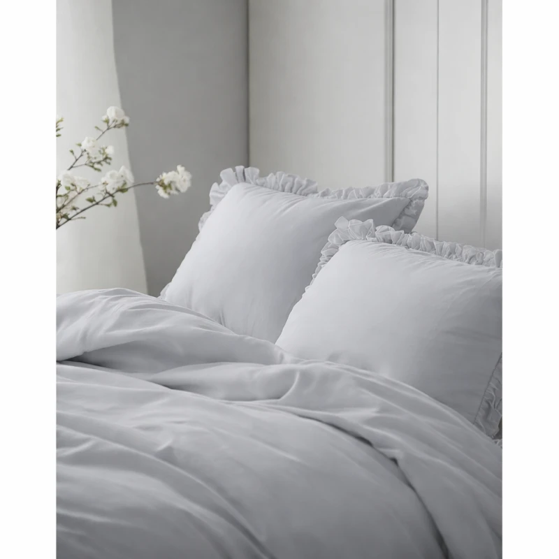 Pościel Bawełniana Pure z Falbaną 220x200 Srebrna