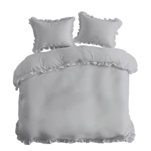 Pościel Bawełniana Pure z Falbaną 220x200 Srebrna