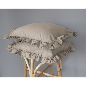 Komplet Poszewek Bawełna Pure z Falbaną 40x40 Taupe 2szt.
