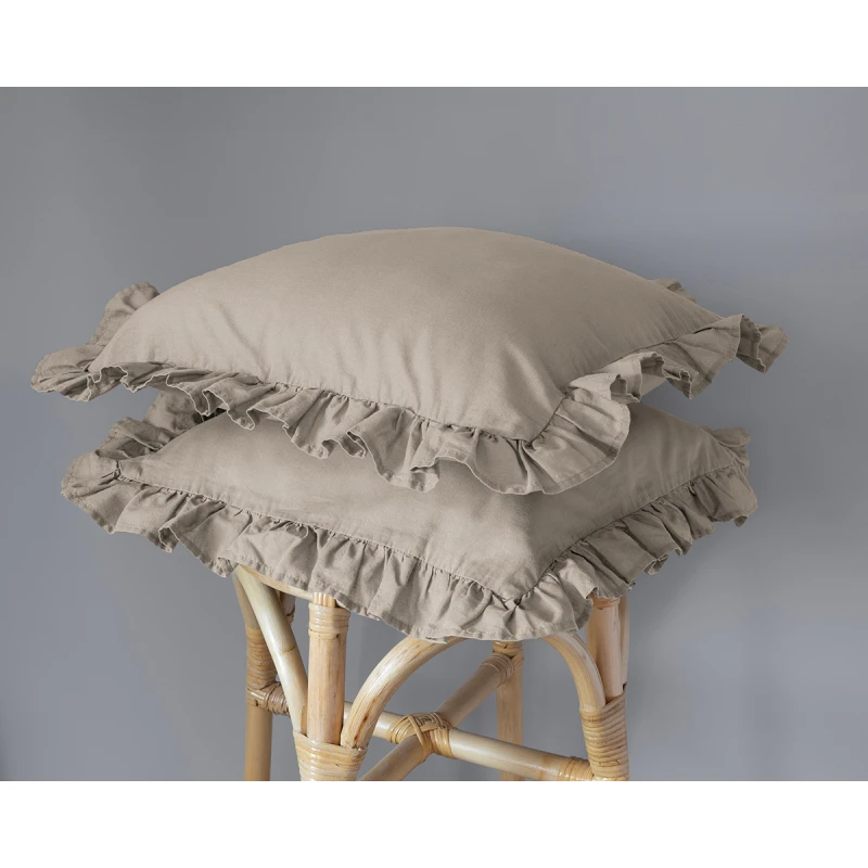 Komplet Poszewek Bawełna Pure z Falbaną 40x40 Taupe 2szt.
