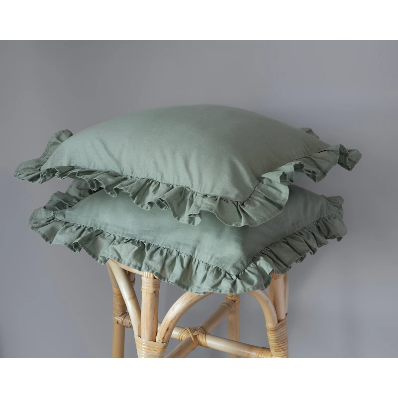 Komplet Poszewek Bawełna Pure z Falbaną 40x40 Szałwia 2szt.