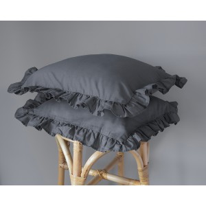 Komplet Poszewek Bawełna Pure z Falbaną 40x40 Grafit 2szt.