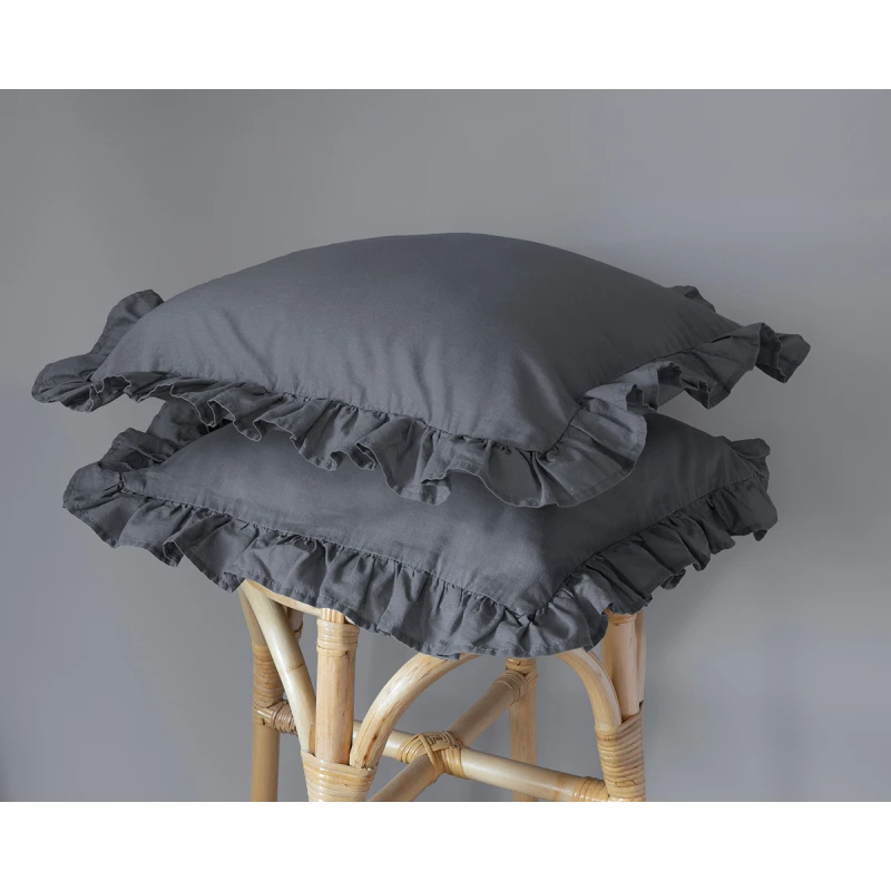 Komplet Poszewek Bawełna Pure z Falbaną 40x40 Grafit 2szt.