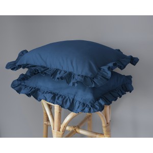 Komplet Poszewek Bawełna Pure z Falbaną 40x40 Granat 2szt.