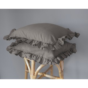 Komplet Poszewek Bawełna Pure z Falbaną 40x40 Ciepły Szary 2szt.