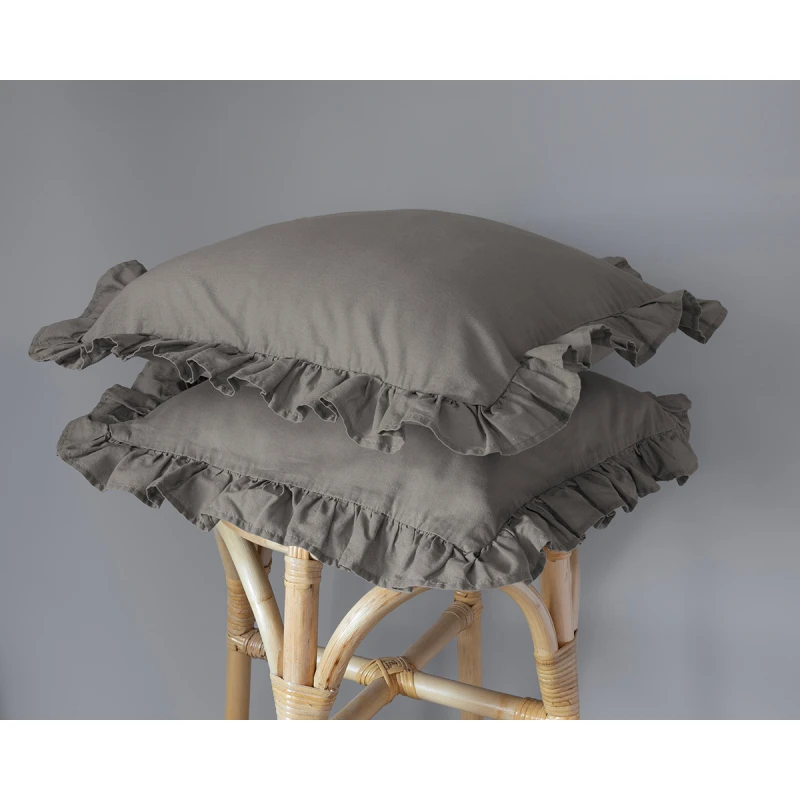 Komplet Poszewek Bawełna Pure z Falbaną 40x40 Ciepły Szary 2szt.