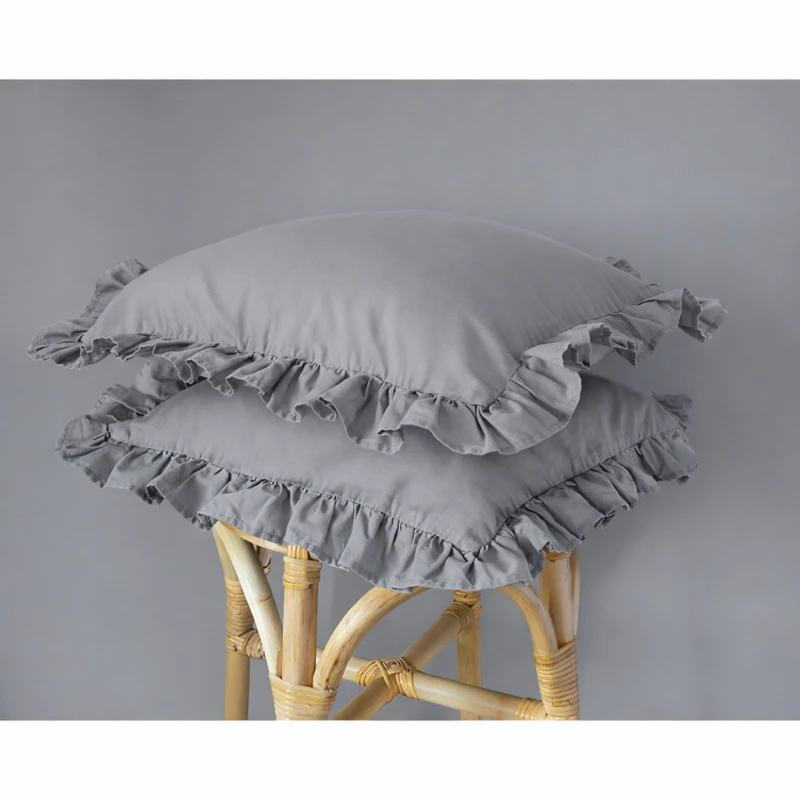 Komplet Poszewek Bawełna Pure z Falbaną 40x40 Jasny Szary 2szt.