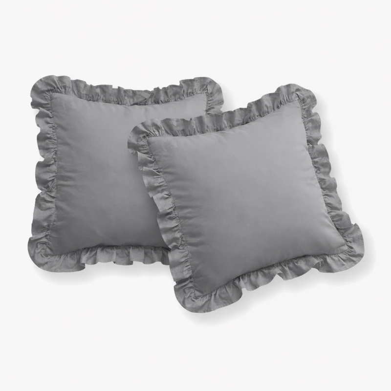 Komplet Poszewek Bawełna Pure z Falbaną 40x40 Jasny Szary 2szt.