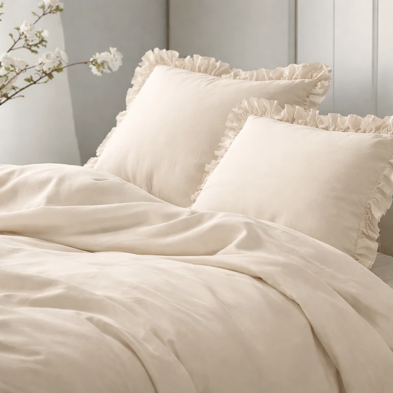 Pościel Bawełniana Pure z Falbaną 160x200 Krem