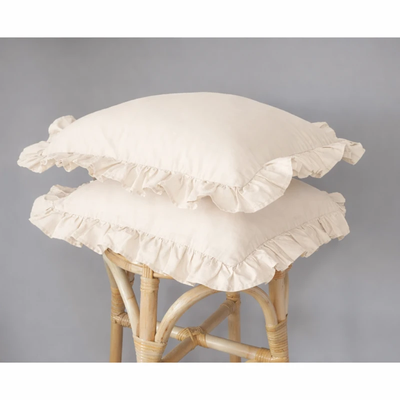 Komplet Poszewek Bawełna Pure z Falbaną 40x40 Krem 2szt.