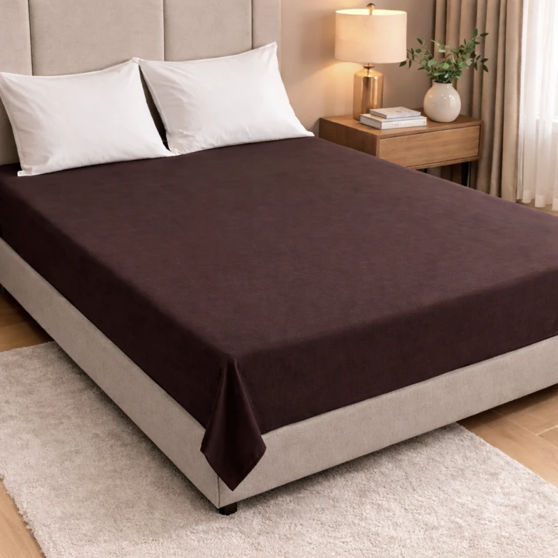 Prześcieradło Bawełniane Bez Gumki 180x220 Brązowe