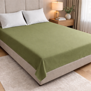 Prześcieradło Bawełniane Bez Gumki 160x220 Oliwkowe