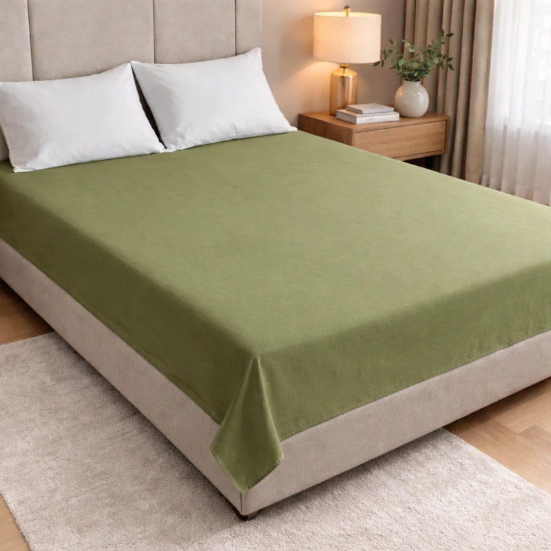 Prześcieradło Bawełniane Bez Gumki 160x220 Oliwkowe