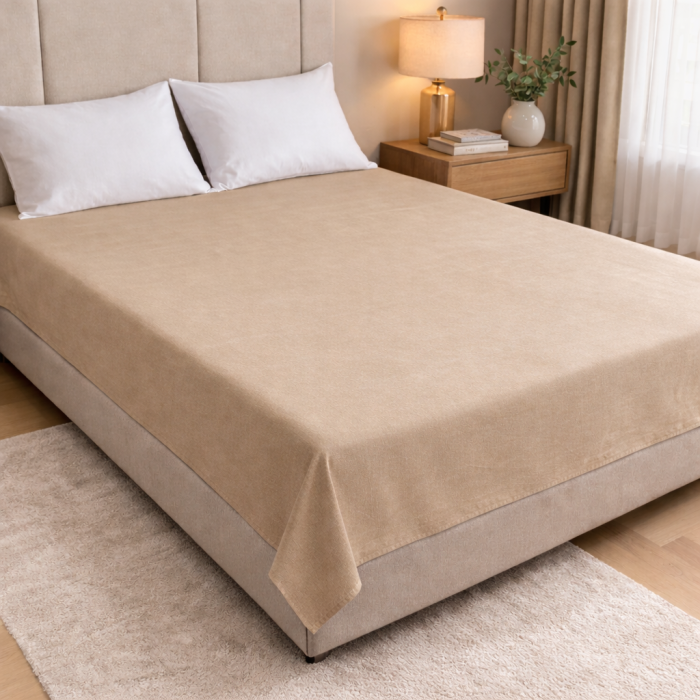 Prześcieradło Bawełniane Bez Gumki 160x220 Jasnobeżowe