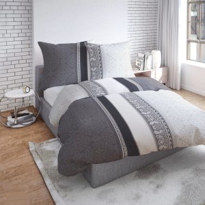 Pościel Satyna Bawełniana 160x200 Biało-Grafitowa 12311B