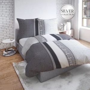 Pościel Satyna Bawełniana 160x200 Biało-Grafitowa 12311B